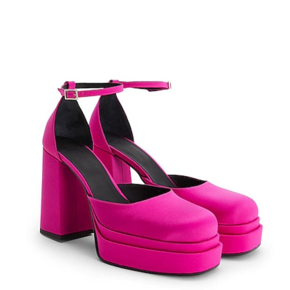 8 by Yoox NWT Pink Satin Platform Lace-up Block heel Pumps. Made in Italy. - Picture 2 of 15